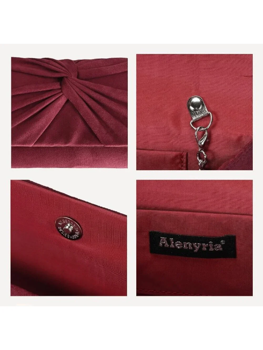 Women's Burgundy Faux Suede Pleated Bow Clutch Purse For With Strap Evening Bag